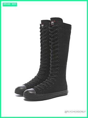 Lace Up Knee High Canvas Zip Boots Fancy School Shoes
